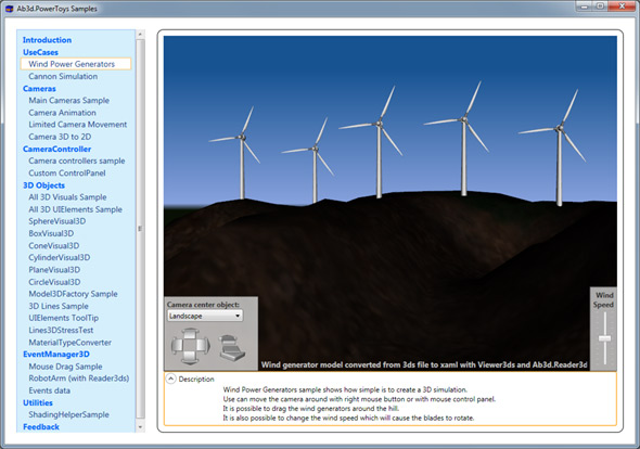 Ab3d.PowerToys Samples - Wind Generator sample